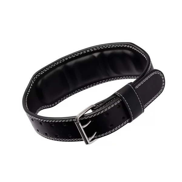 Black Padded Leather Weightlifting Belt with Double Prong Buckle - Axiom Asterisk