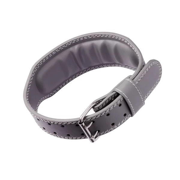 Gray Padded Leather Weightlifting Belt with Double Prong Buckle - Axiom Asterisk