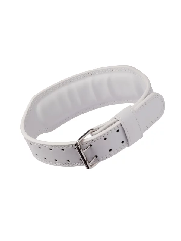 White Padded Leather Weightlifting Belt with Double Prong Buckle - Axiom Asterisk